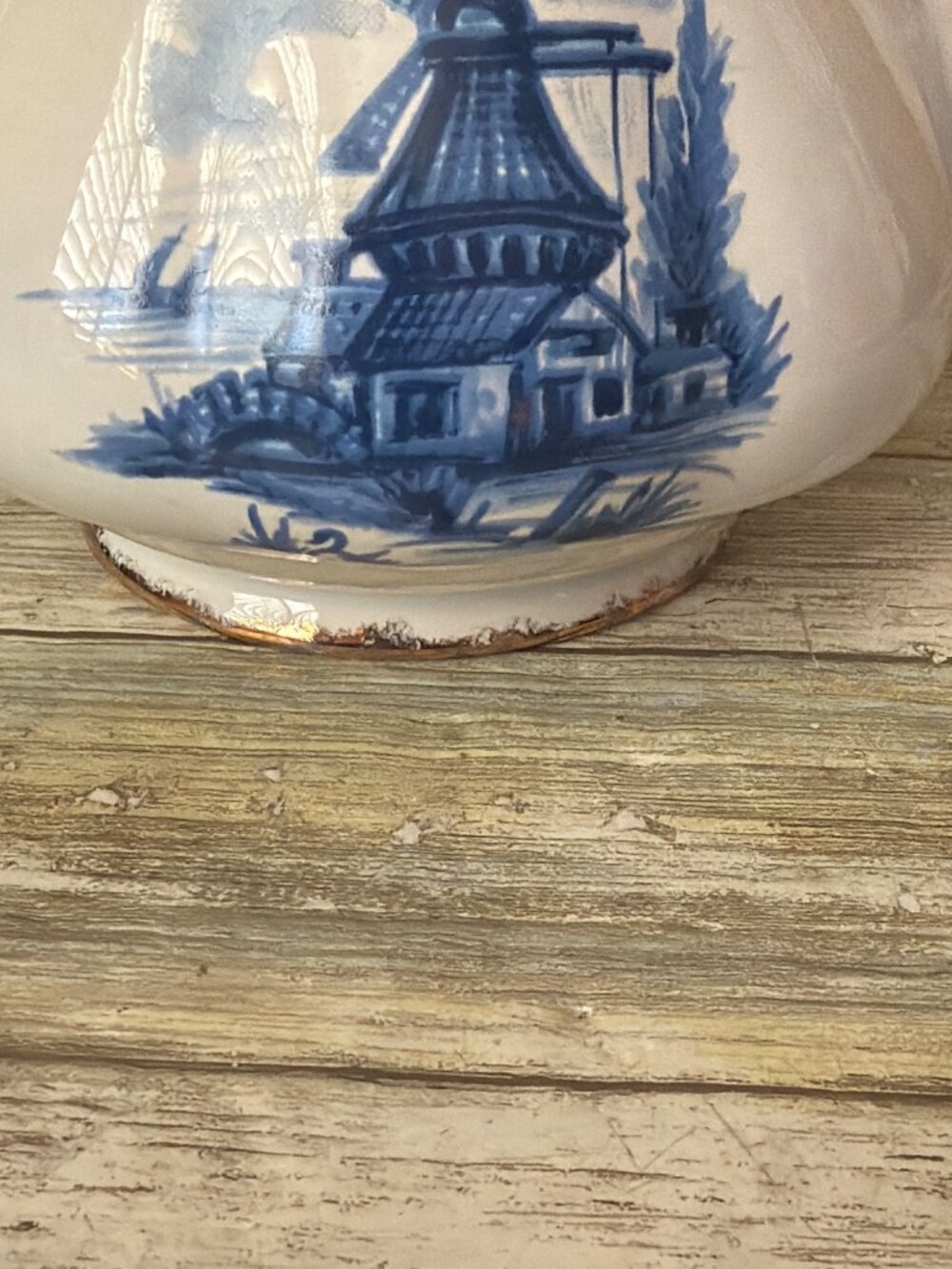 Vintage Arnels Ceramic Teapot w/Lid Blue Windmill Design Gold Trim Rare Pattern - Picture 15 of 15